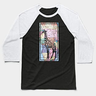 African Giraffe cut from 1895 Map of Africa Baseball T-Shirt